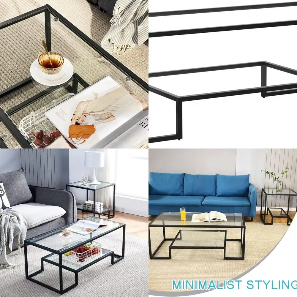 

Modern Metal Frame Coffee Table with 2 Shelves for Living Room, Bedroom, Dining Room, and Office