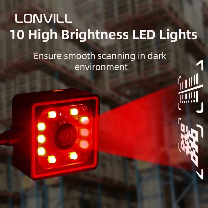 LONVILL 1d 2d الماسح الضوئي الماسح الضوئي الثابت للبيع، QR ماسح الباركود مع USB RS232