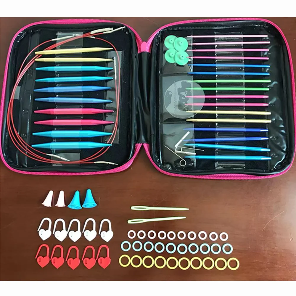 

26 шт. набор сменных круговых спиц, алюминиевые крючки для плетения пряжи, инструмент для рукоделия с иглами 2,75-10 мм