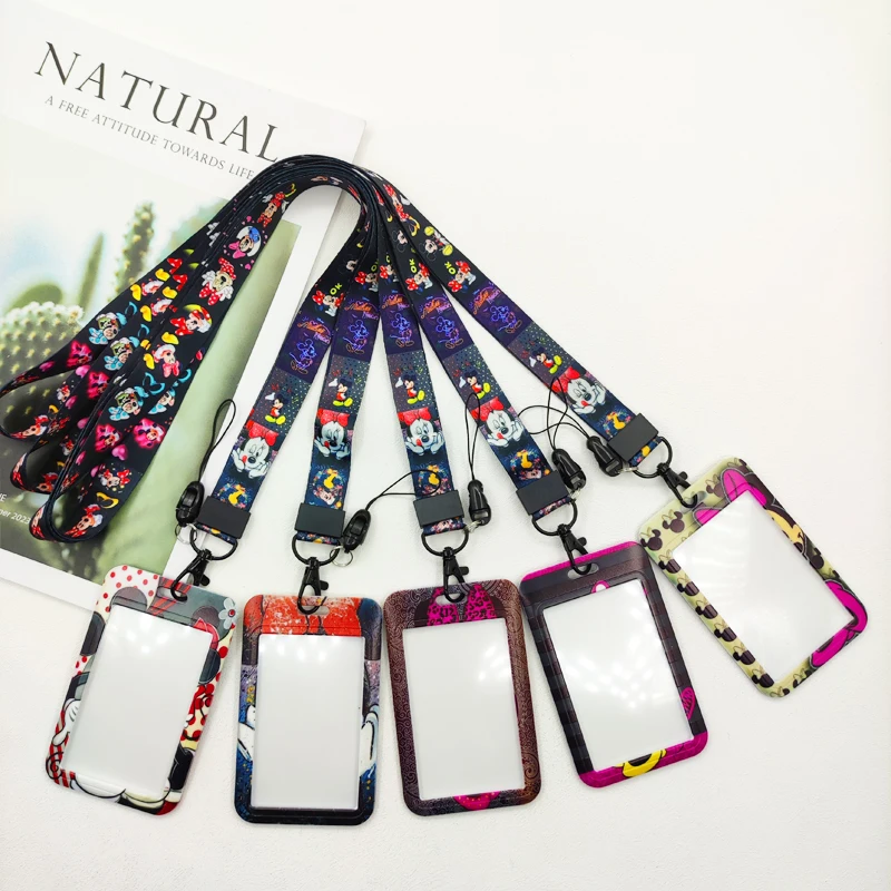 อะนิเมะ Disney Mickey Mouse การ์ดนักเรียน Campus การ์ด Mickey Minnie เมาส์ Stitch แขวนผู้ถือ Lanyard ID Card Case