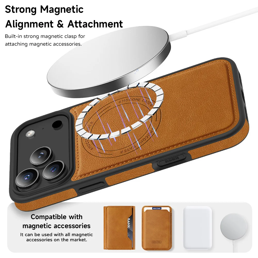 Magnetic Card Bag Phone Case For iPhone 17 16 15 14 12 11 Pro Max PU Leather 2in1 Detachable Cards Slot Bracket Back Cases Cover