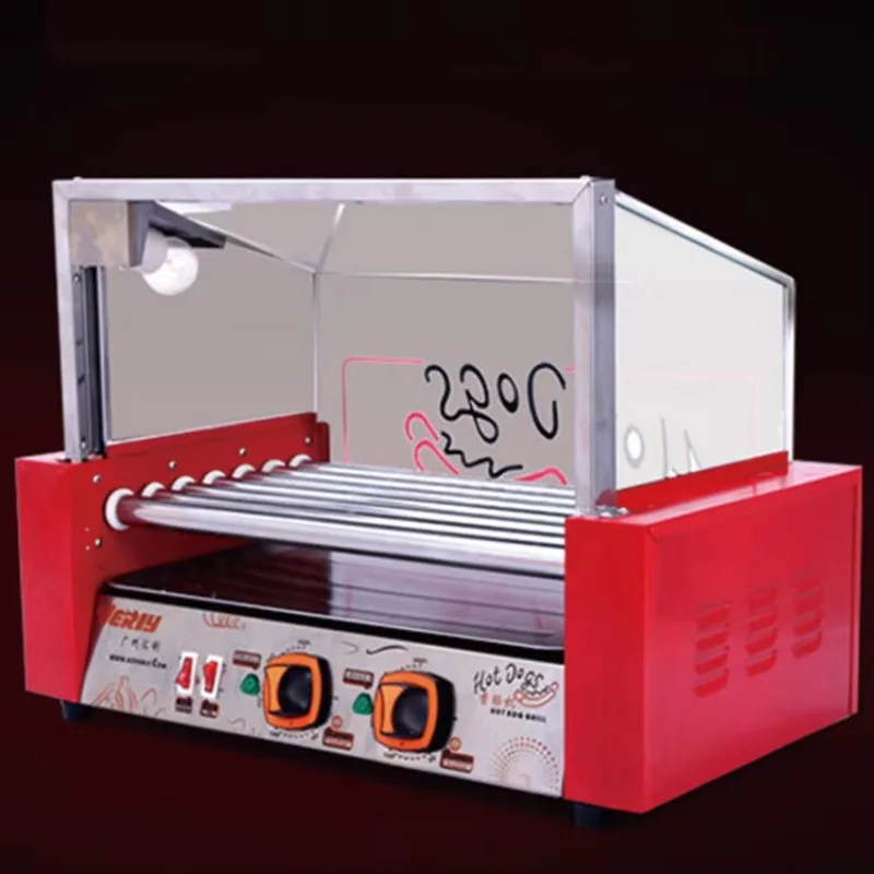 Commercial Electric Stainless Steel Hot Dog and Sausage Grill Machine 7-Roller Kitchen Sausage Roasting Machine