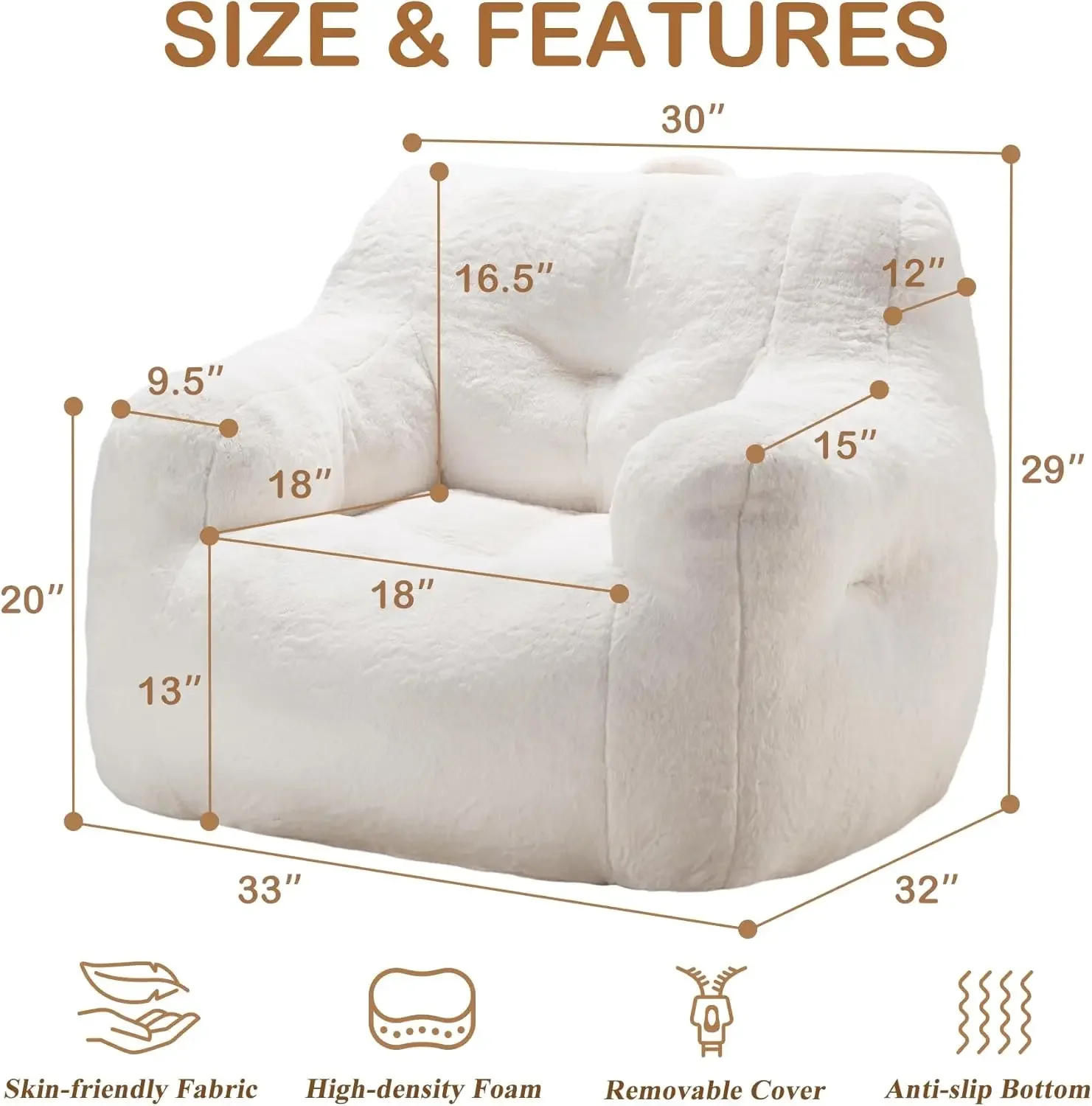 Chairs for Adults Comfy Bean Bag Sofa Fluffy Beanbag Chair Plush Chair Big Bubble Foam Sofa with Filler with Armrest for Apartme