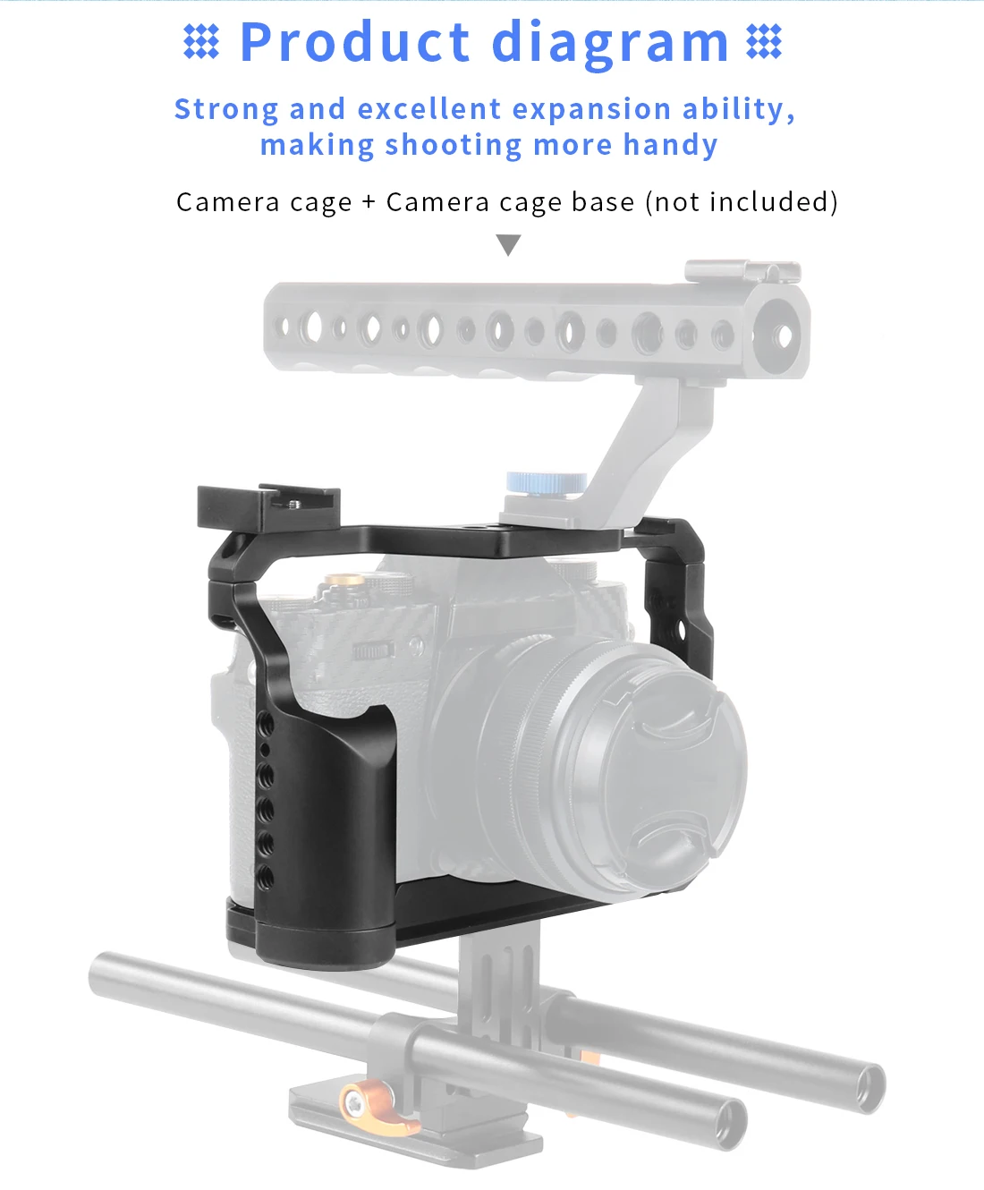 BGNing Aluminium Legierung Kamera Käfig Schutzhülle Stabilisator mit Kalten Schuh Halter für FUJI XT20/XT30 XT30II Kamera Schutzhülle – Detail 7