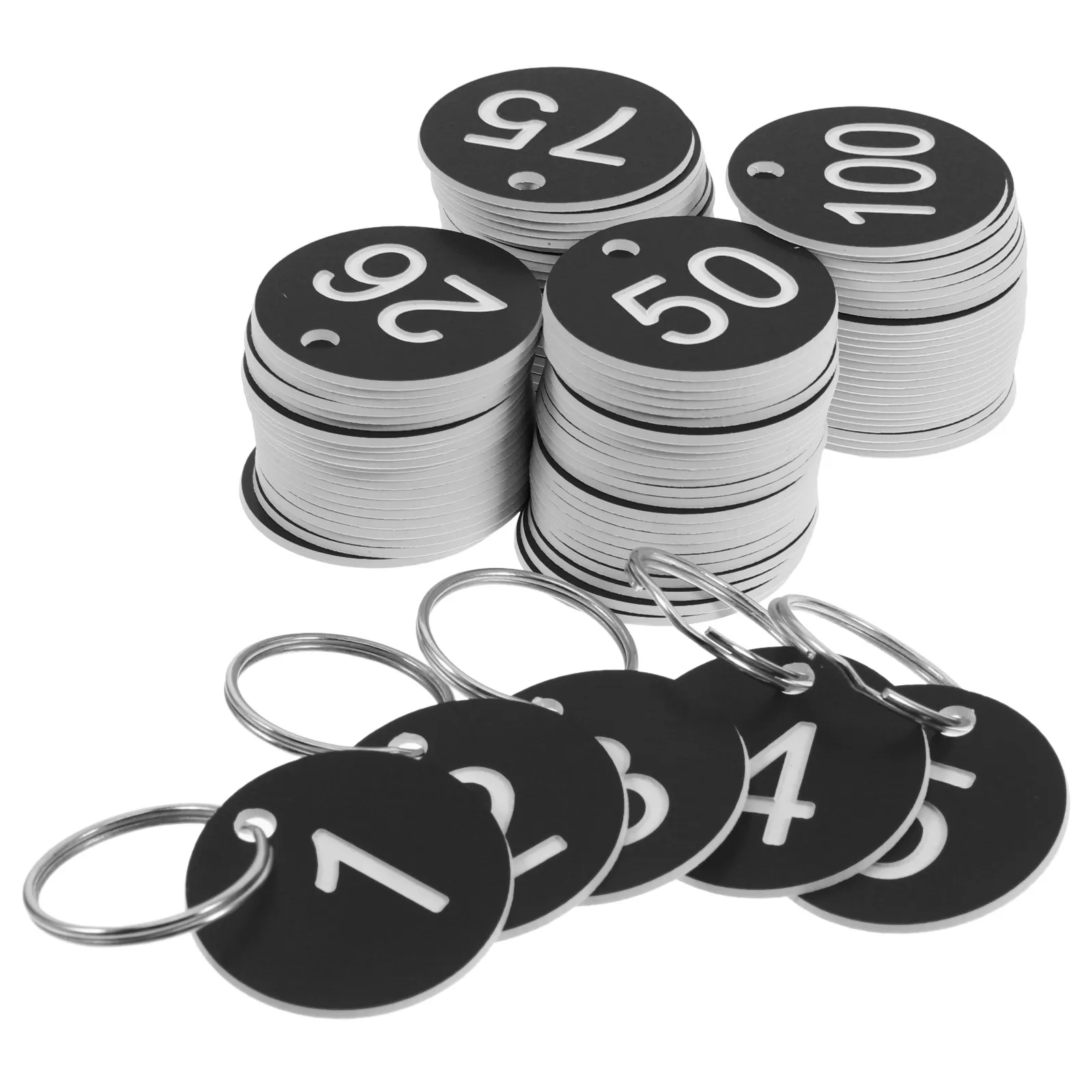 

100 шт. круглых пластиковых номерных бирок для оборудования, управления ключами, простые в использовании, с металлическим креплением