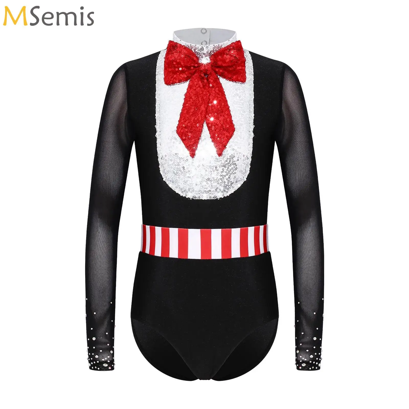 Kids Girls Sequins Bowknot Acrobatics Gymnastics Leotards Ballet Dance Bodysuit Figure Skating Jersey Unitard Magician Circus