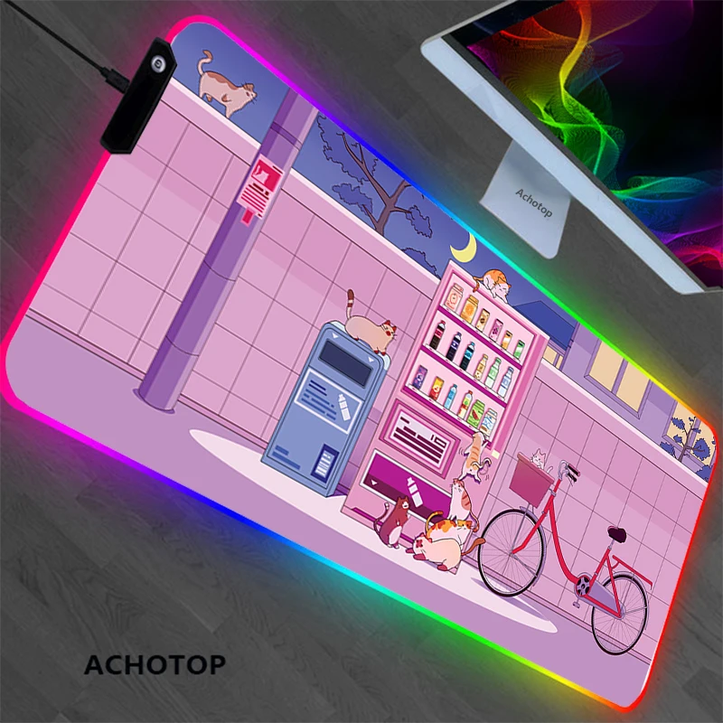 Imagem -02 - Rgb Kawaii Preto Gato Mouse Almofada Grande Computador Teclado Portátil Led Xxxl Acessórios de Jogos Mesa Tapete Mousepad Bonito Usb