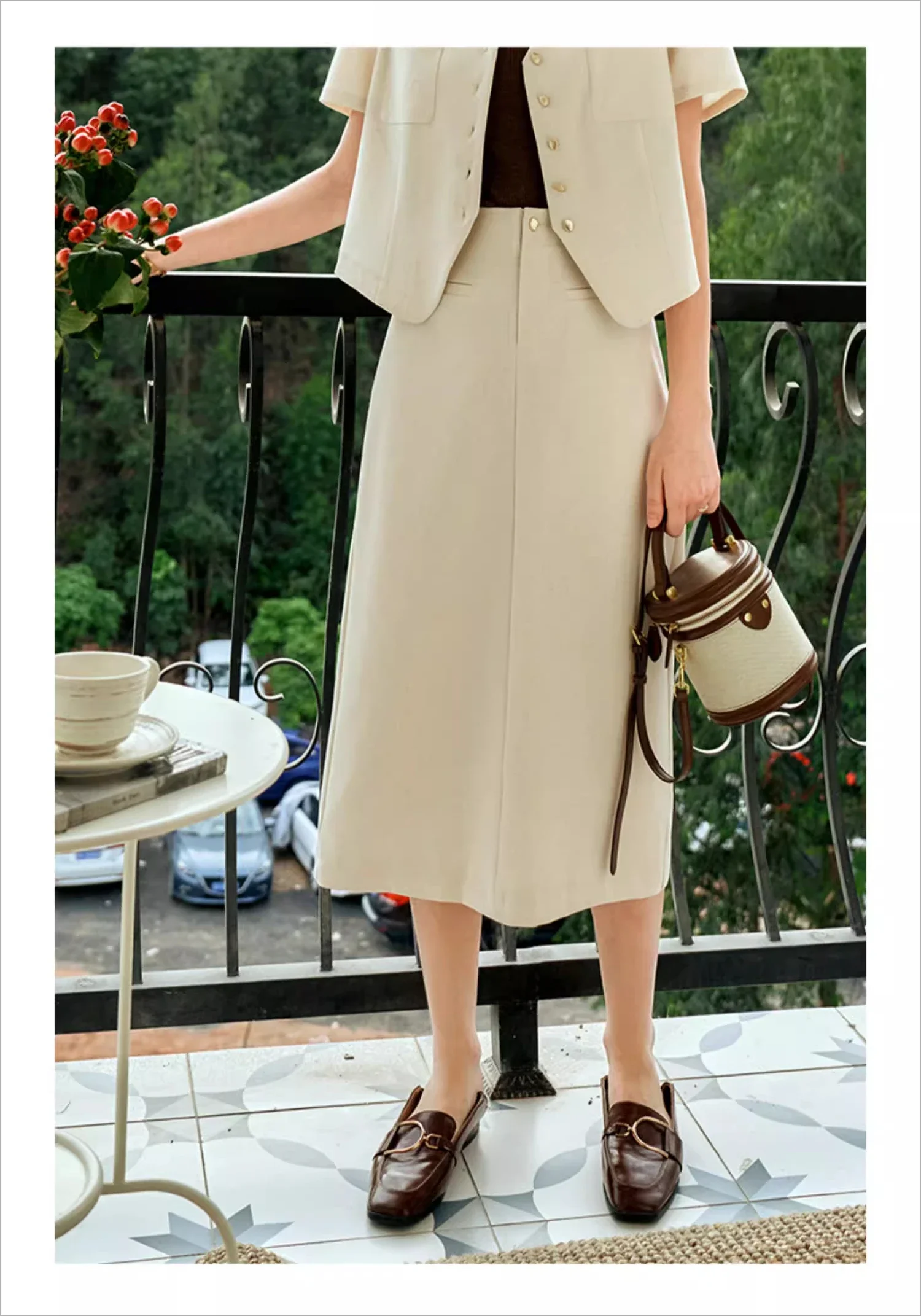 OLrain Office Lady Straight Skirt Women 2025 Spring Summer High Waist Solid Slit-hem Button Workwear Long Skirts O24XB91360