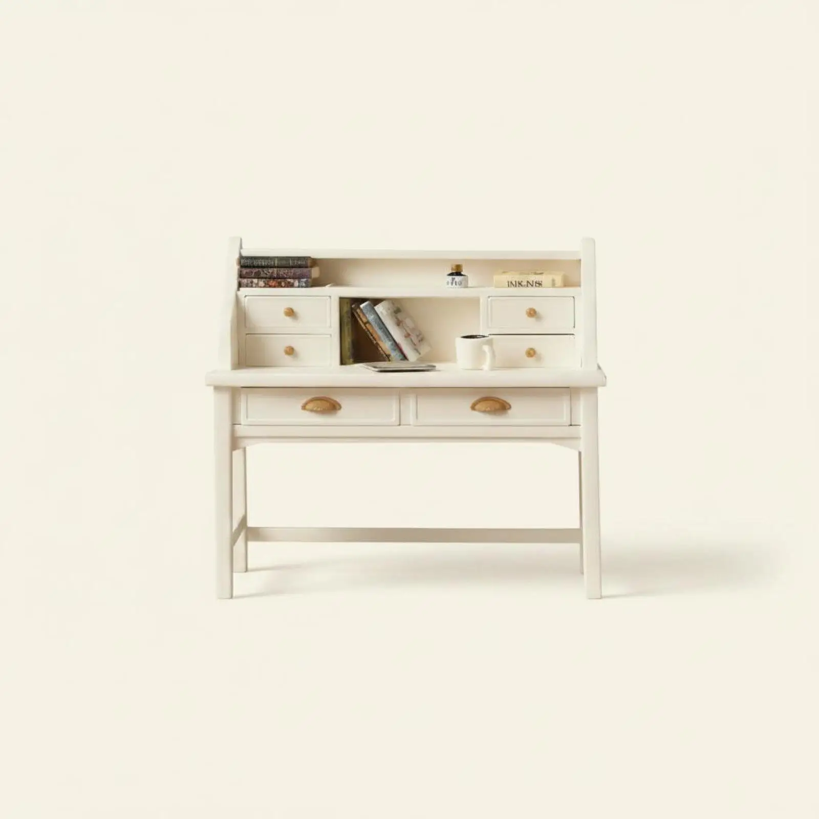Miniature Display Cabinet Study Desk Plastic Dollhouse Furniture 1 12 Scale Writing Table for Miniature Room Scene