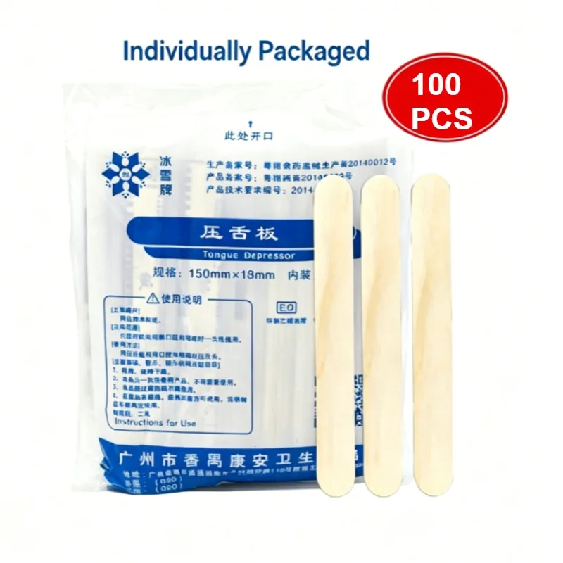 100PCS Wooden Medical Tongue Depressors Disposable Non Sterile Smooth Splinter Free Physical Exam Diagnostic Oral Inspection