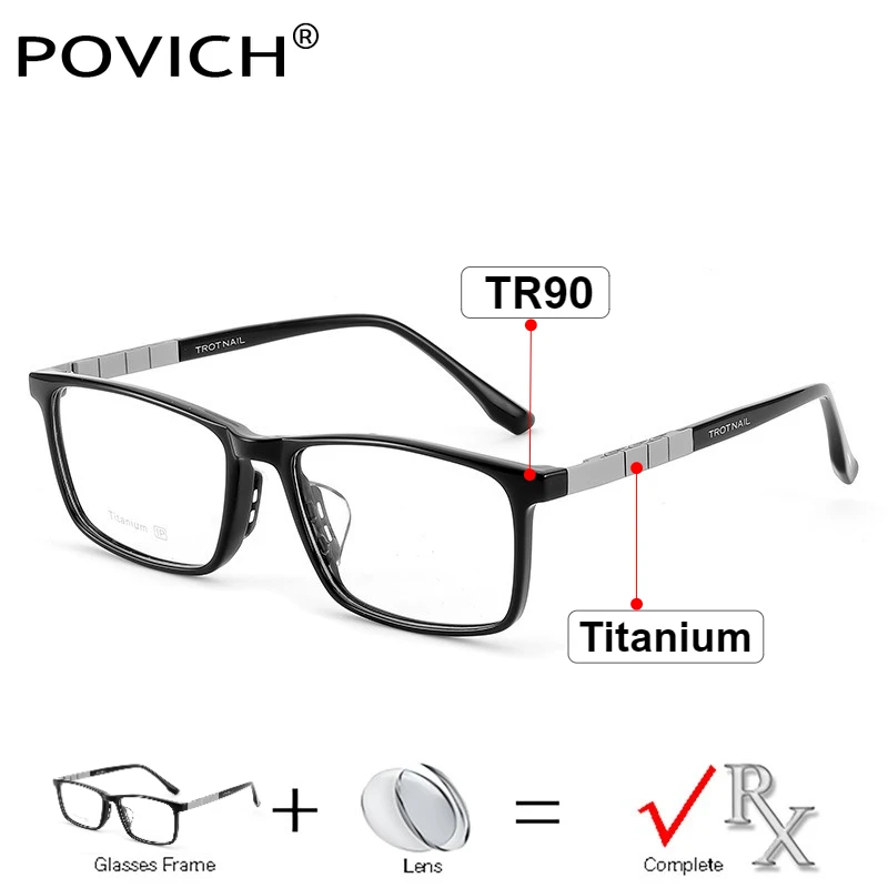 

Povich (XL Size) Titanium Rectangle Prescription Eyeglasses Men Anti Blue Light Myopia/Progressive Optical Glasses TR90 Eyewear