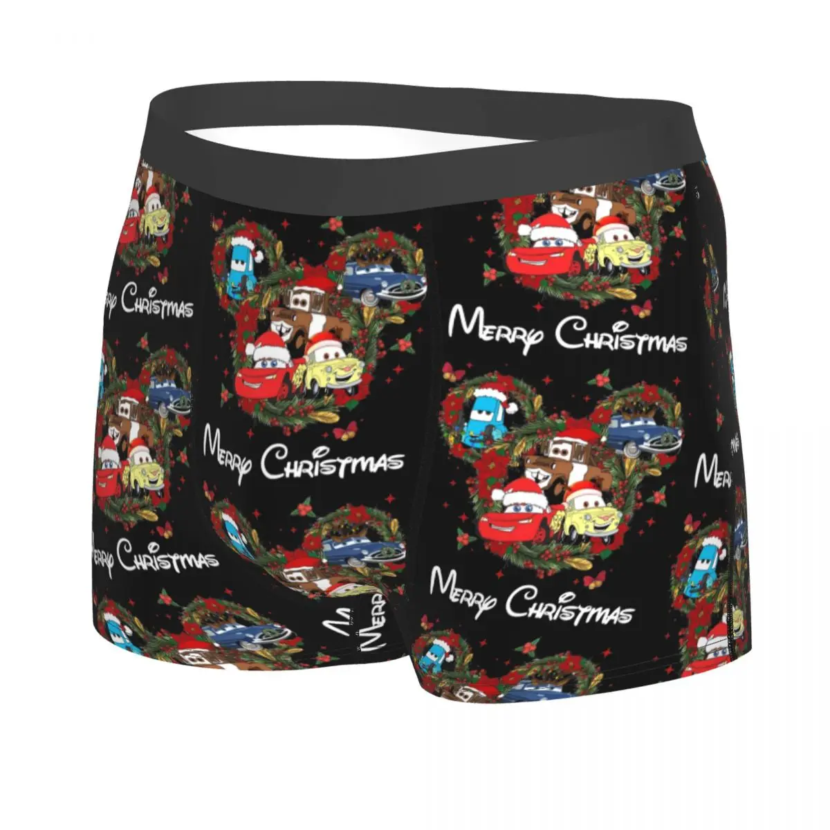 Men Merry Christmas Mouse Mickey Car Boxer Briefs Shorts Panties Soft Underwear Lightning Mcqueen Male Plus Size Long Underpants