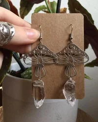 Fashion Silver Color Mushroom / Moon and Natural Irregular Crystal Earrings