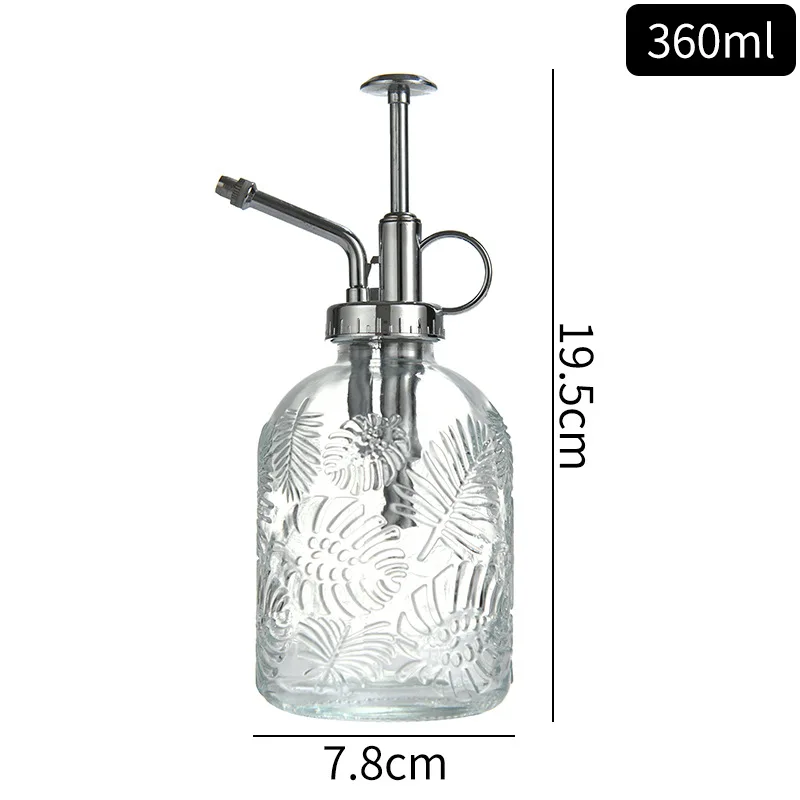 360ml Large Capacity Glass Hand Press Sprayer Tall Watering Can with Maple Leaf Design for Household Gardening