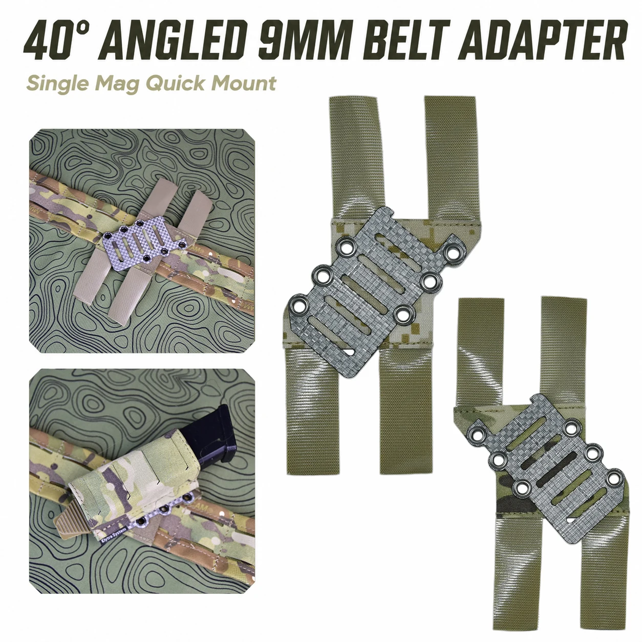Tactical 40 Degree Cant Belt Adapter for 9mm Pistol Mag Pouch MOLLE Mounting System Modular Quick Release Platform Left/Right