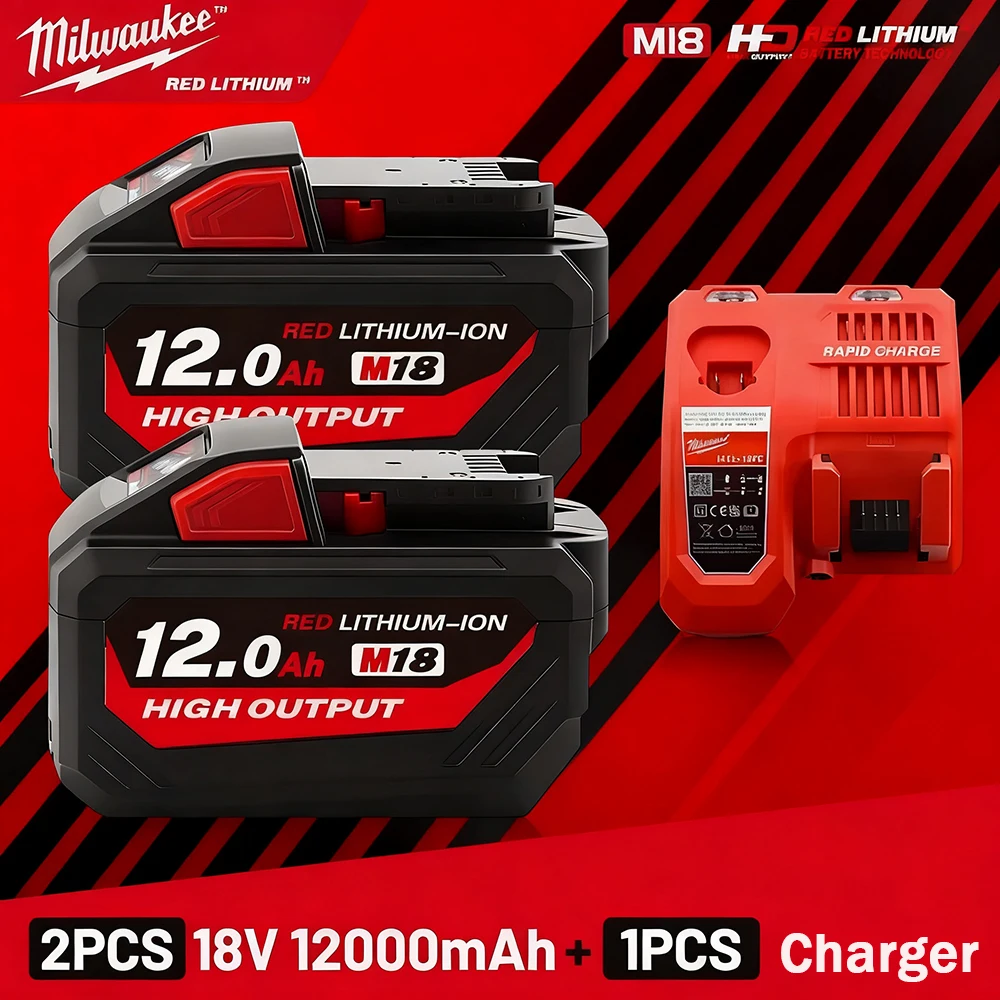 

High-Capacity Milwaukee M18 18V 12.0Ah 15-Cells Li-ion Battery, Rechargeable Replacement for 48-11-1815 48-11-1850 Power Tools