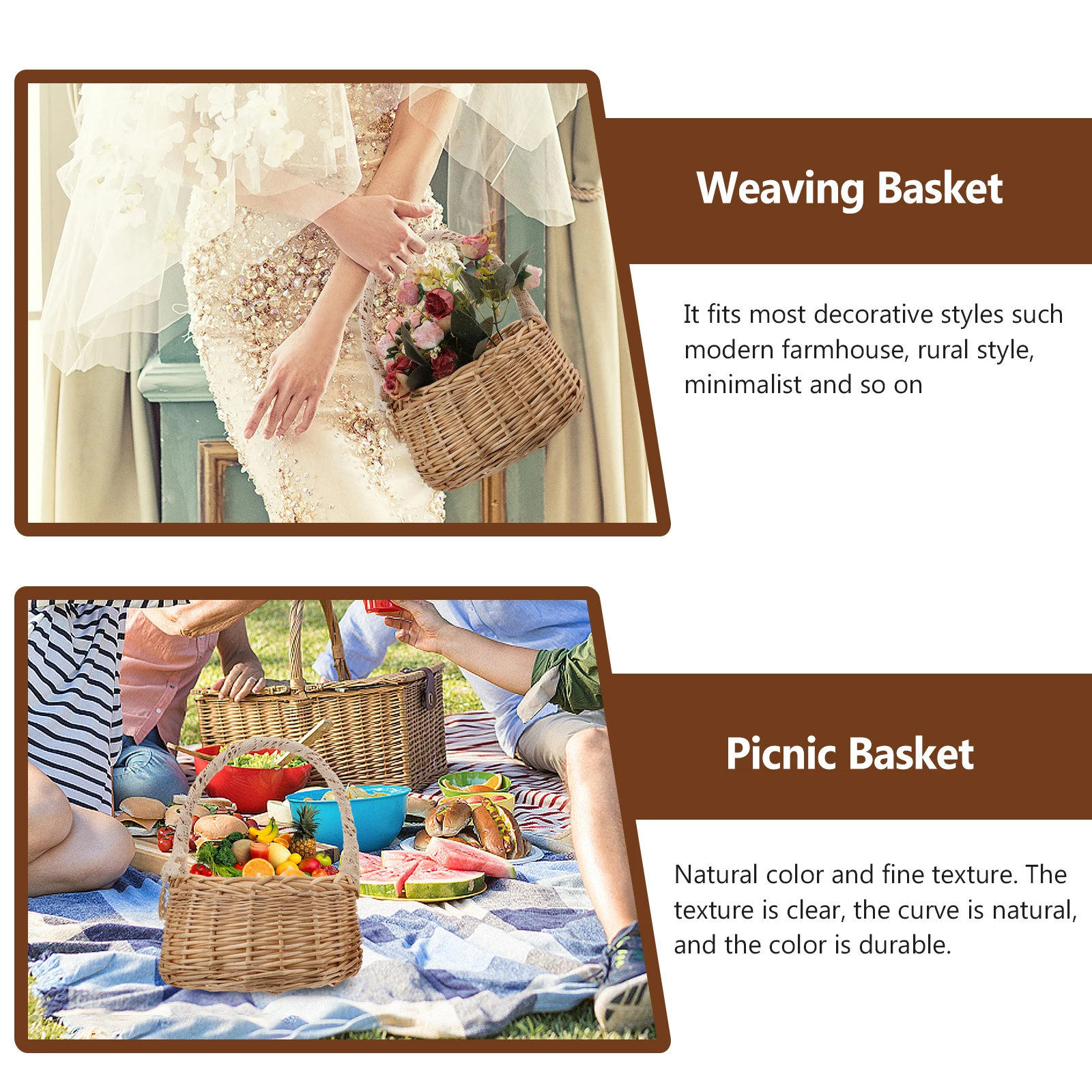 

2 Pcs Princess Basket Wicker H woven Storage Wedding Decor Flower Girl Picnic Fruit Container Tote Weaving Garden Furniture