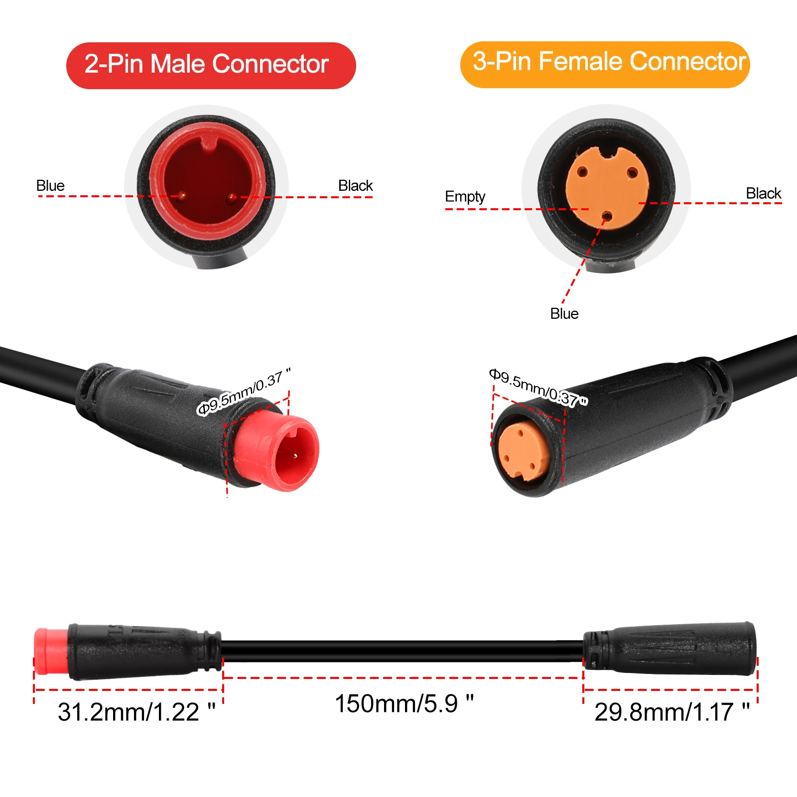 2PIN-3PIN Ebike Brake Signal Conversion Cable M8 Waterproof Connector for Electric Bike Ebrake Upgrade Replacement Accessories