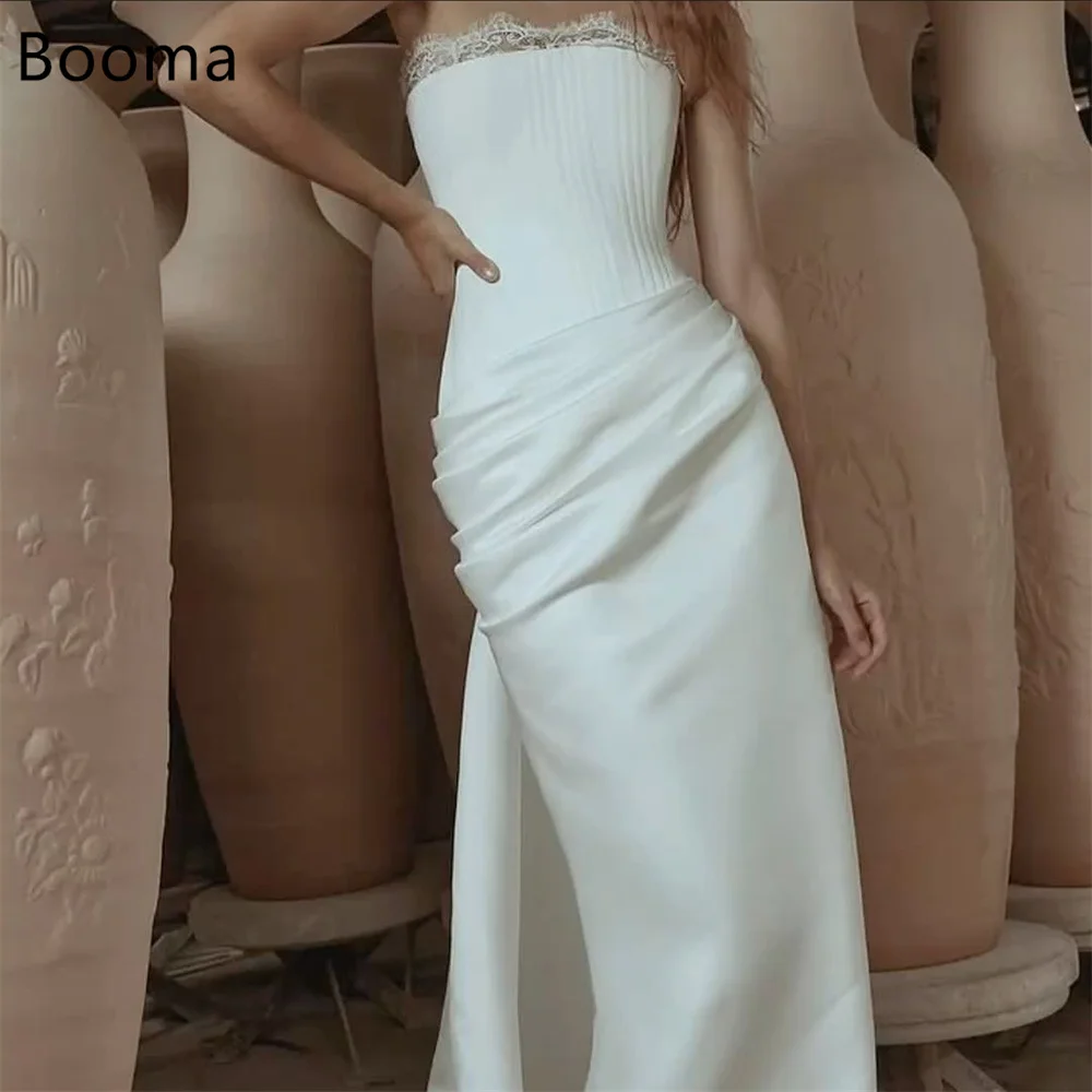 

Booma Mermaid Strapless Lace Pleat Elegant Pleat Wedding Dresses Simple Satin Sleeveless Brides Gown Custom Made 2025
