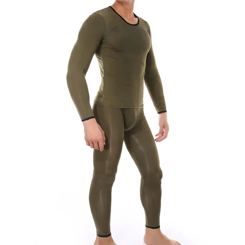 Pria Long Johns Thermal Underwear Bulge Pouch Menjaga Celana Hangat Bernapas Pria Kasual Musim Gugur Musim Dingin Pakaian Tidur Piyama Set 2 Pcs