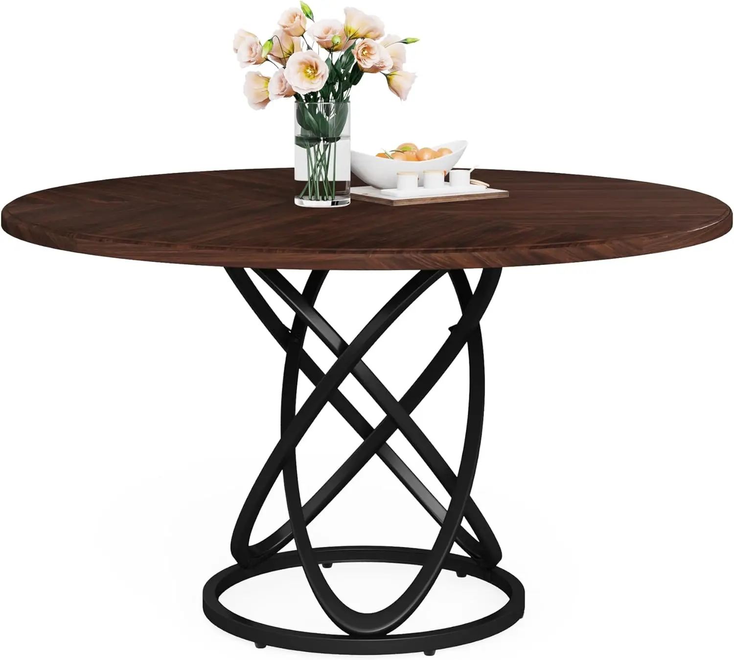 Round Dining Table for 4, 47 Inch Modern Kitchen Table Dining Room Table, Dinner Table with White Metal Base for Kitchen