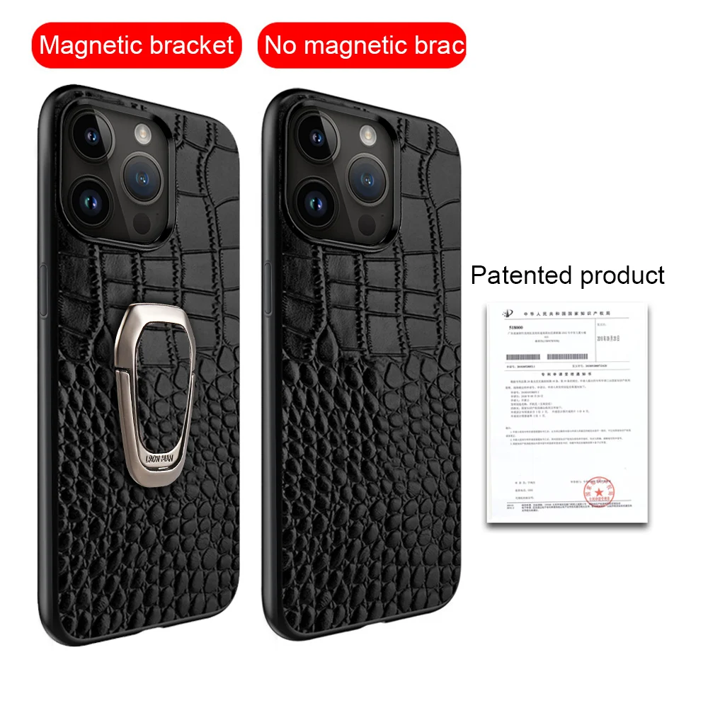 Genuine Leather Phone Case for Apple iPhone 15 14 Pro Max 15Pro 14Pro 13Pro Max Bracket Back Cover with Ring