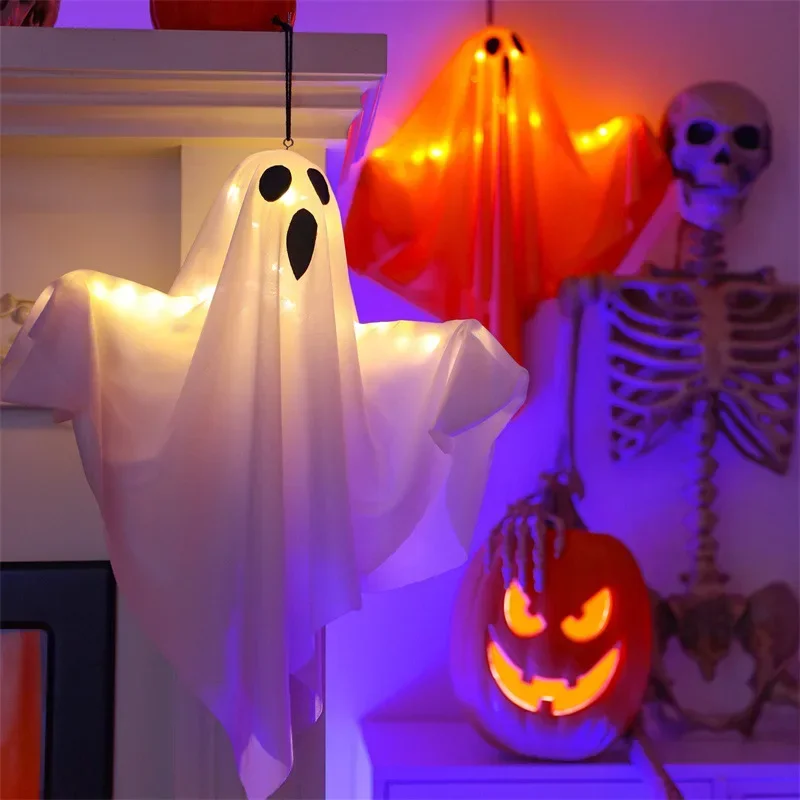 Halloween Light Up Hanging Ghost Halloween Ghost Decorations with LED Light Spooky Ghost Ornaments for Home Tree Garden Yard Party Décor and Holiday Decorations(White)