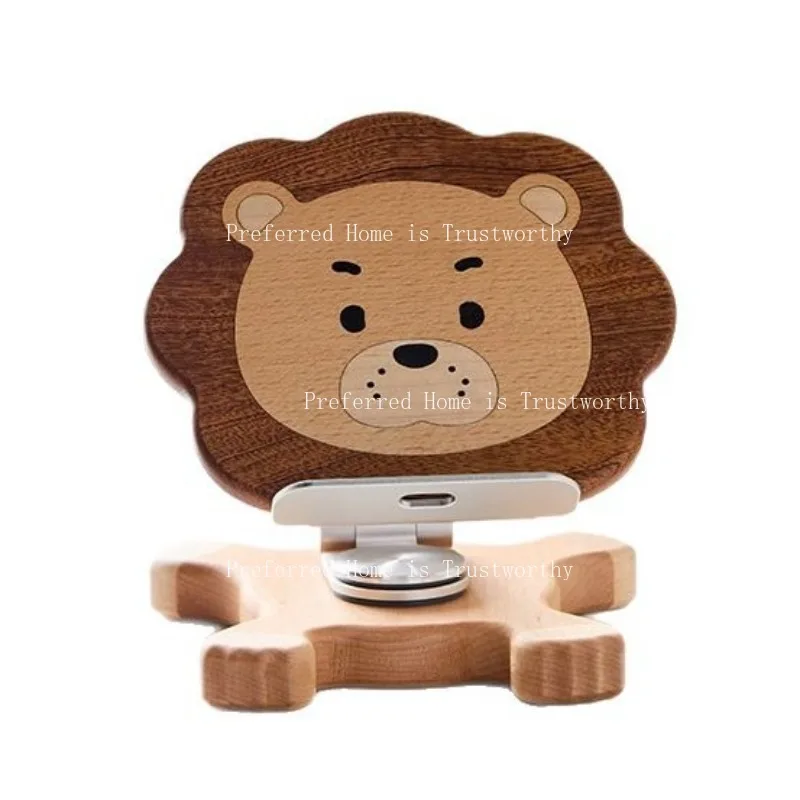 Solid Wood Desktop Phone Stand, Cute and Creative Tablet Stand, Rotatable and Foldable