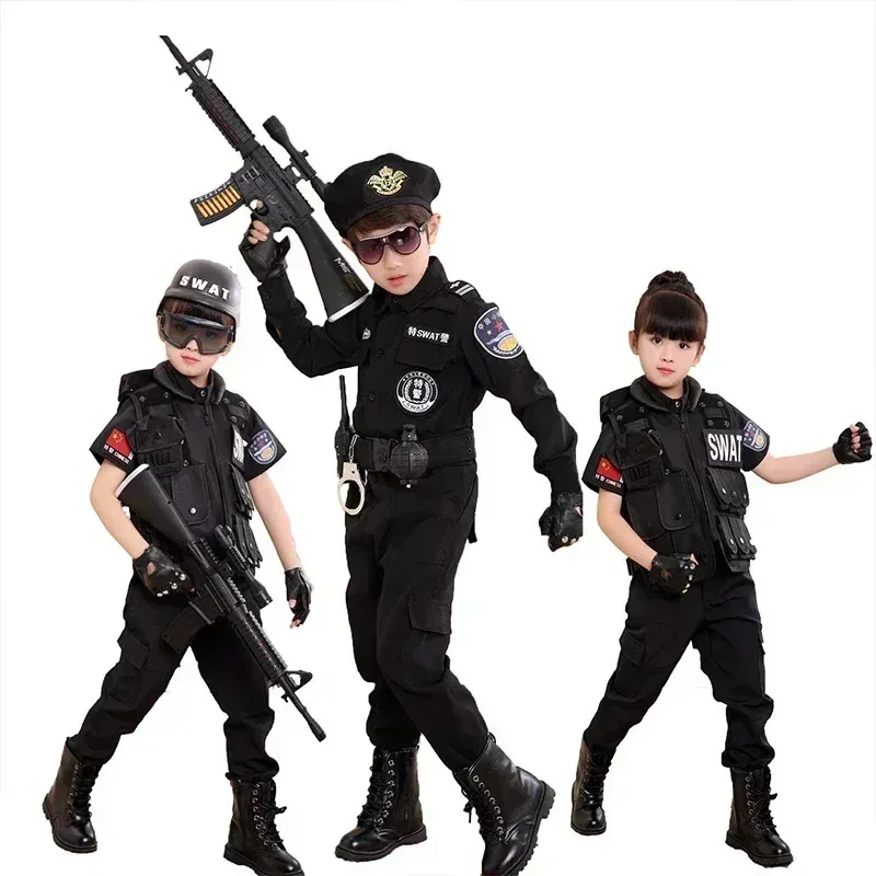 

asdh8@Cosplay Children Policeman Costumes Kids Christmas Party Carnival Police Uniform Halloween Boys Army Policemen Clothing Gi