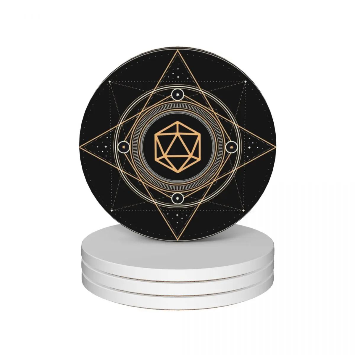 

Polyhedral D20 Dice Sacred Symbol of the Witch Ceramic Coasters (Set of 4) for drinks aesthetic bulk Coasters