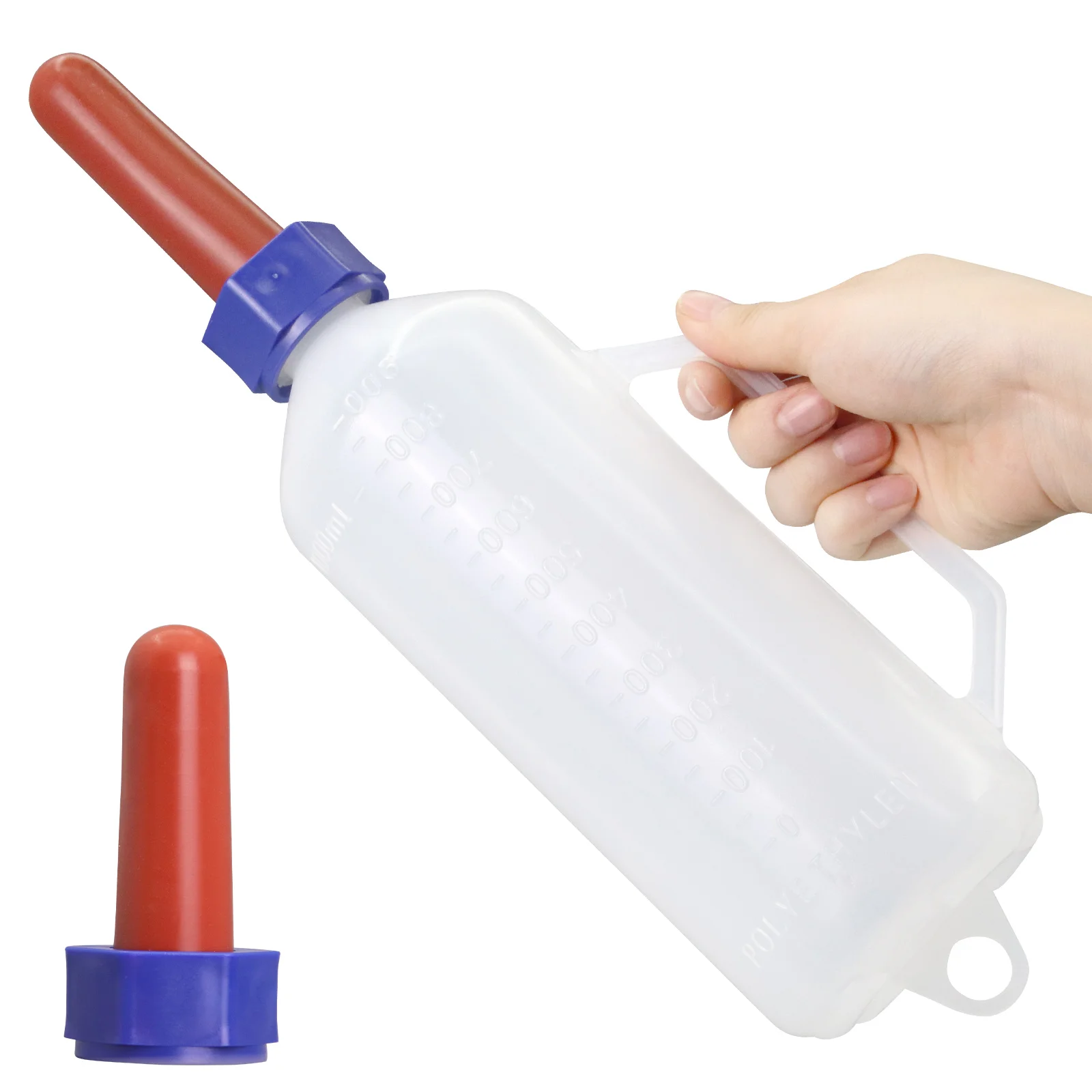 Botella de leche de plástico blanco de 1L para pantorrilla, cordero, tetina de goma, biberón de leche, alimentación de pantorrillas, ovejas, ganado, comederos, herramienta de alimentación de ganado