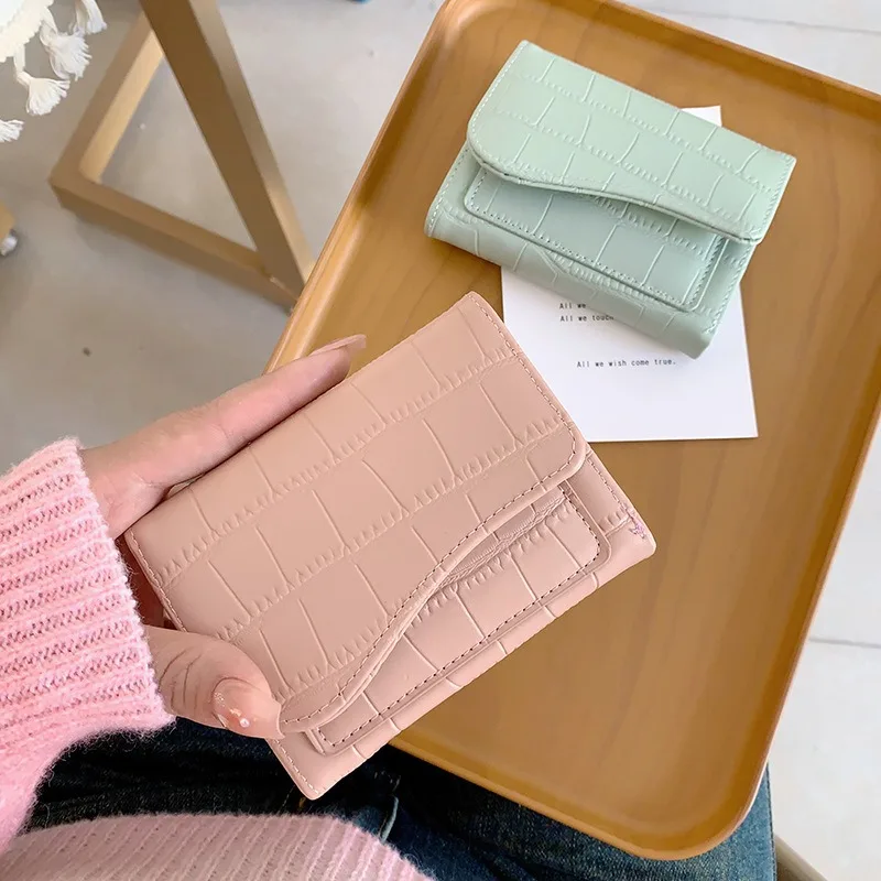 Women Mini Wallet Multi-functional Short PU Leather Purse Solid Color Lightweight Fashion Multiple Card Positions for Students