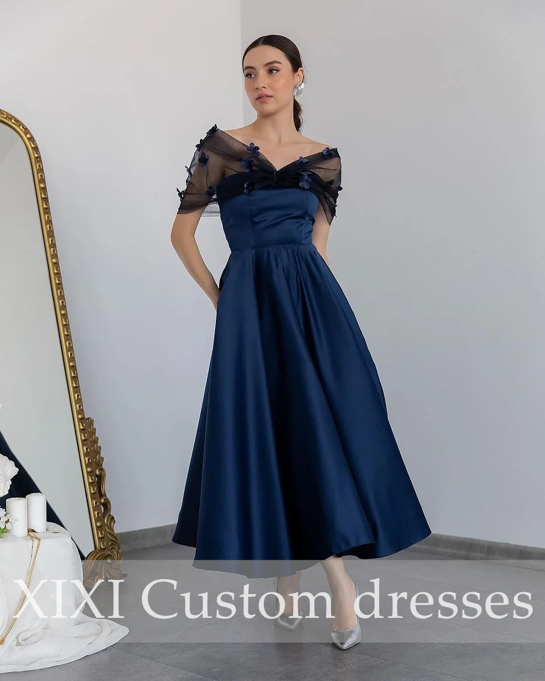 XIXI A-Line Off-The-Shoulder Neckline Floor-Length Beaded Elegant Party Dresses 2024 Zipper Up Vestidos De Gala Bride Dresses