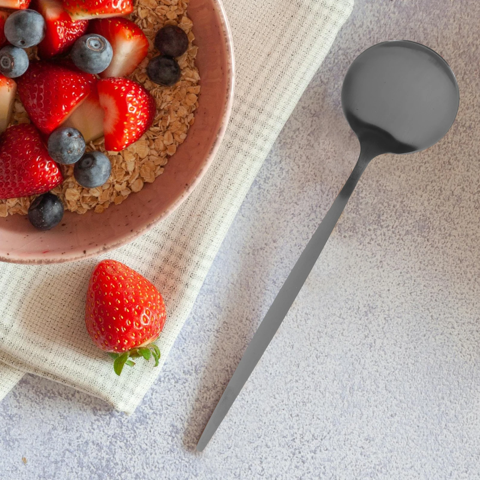 

6 Pcs Black Dinner Spoons Stainless Steel Soup Serving Round Silverware Home Kitchen Tableware Black Spoon Dining