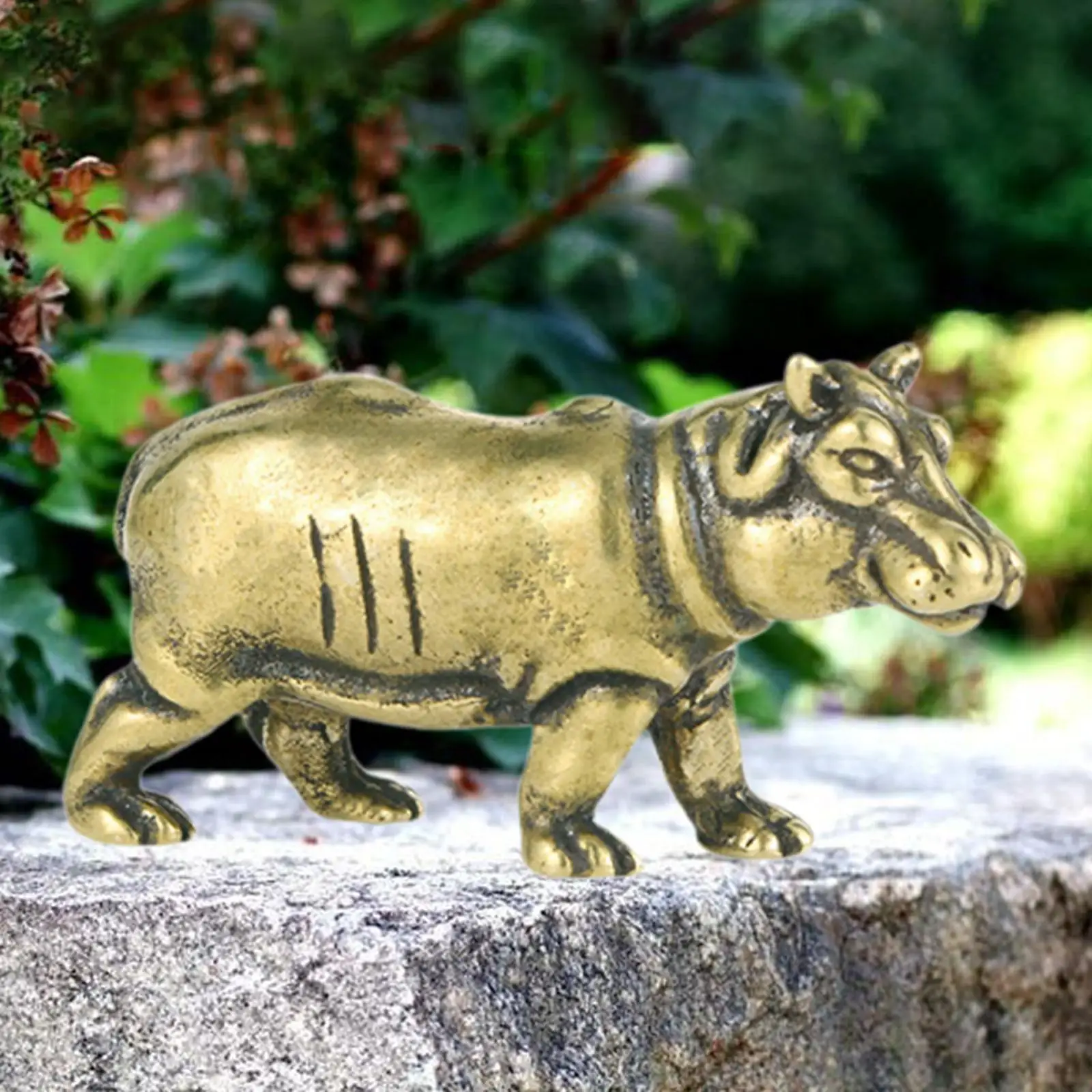 Brass Hippo Small Tea Pet Animal Sculpture Statue for Office Car Table Decor