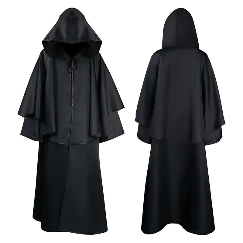 Death Cloak Dress Up Medieval Hat Cloak Magic Wizard Stage Performance Halloween Ball Robe Party Role Play Planet Battle Cloak