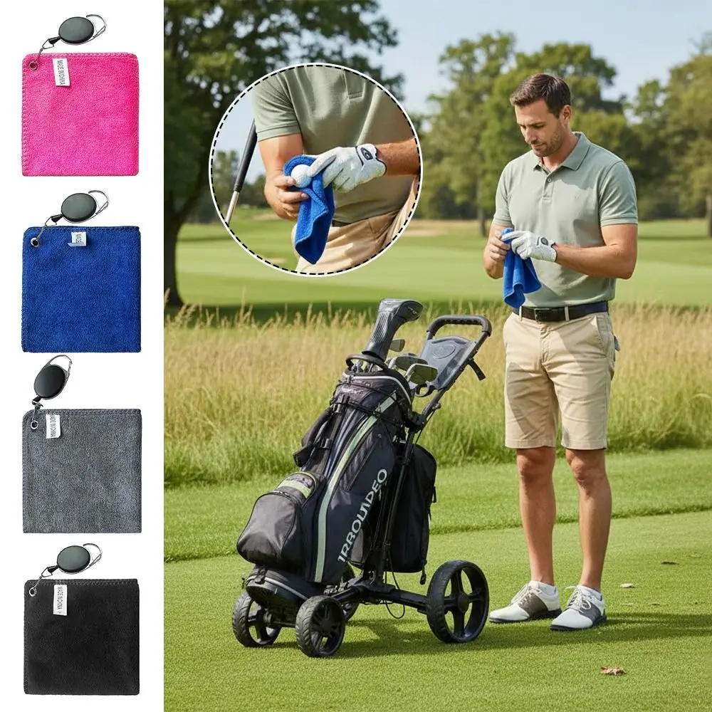 Durable Microfiber Golf Towel with Retractable Hook Quick Drying Golf Wipe Cloth Absorbent Golf Cleaner Golf Supplies