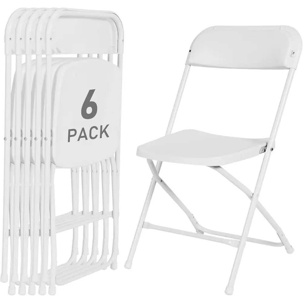 6 Pack White Plastic Folding Chairs Indoor Outdoor Portable Stackable Commercial Seat Heavy Duty for Events Office Wedding Party