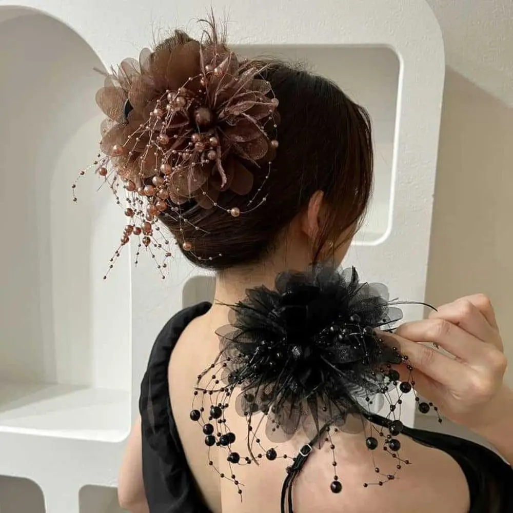 

Fashion Peony Flower Grasping Clip Plastic Headwear Hair Claw Tassel Bow Hairgrips Women