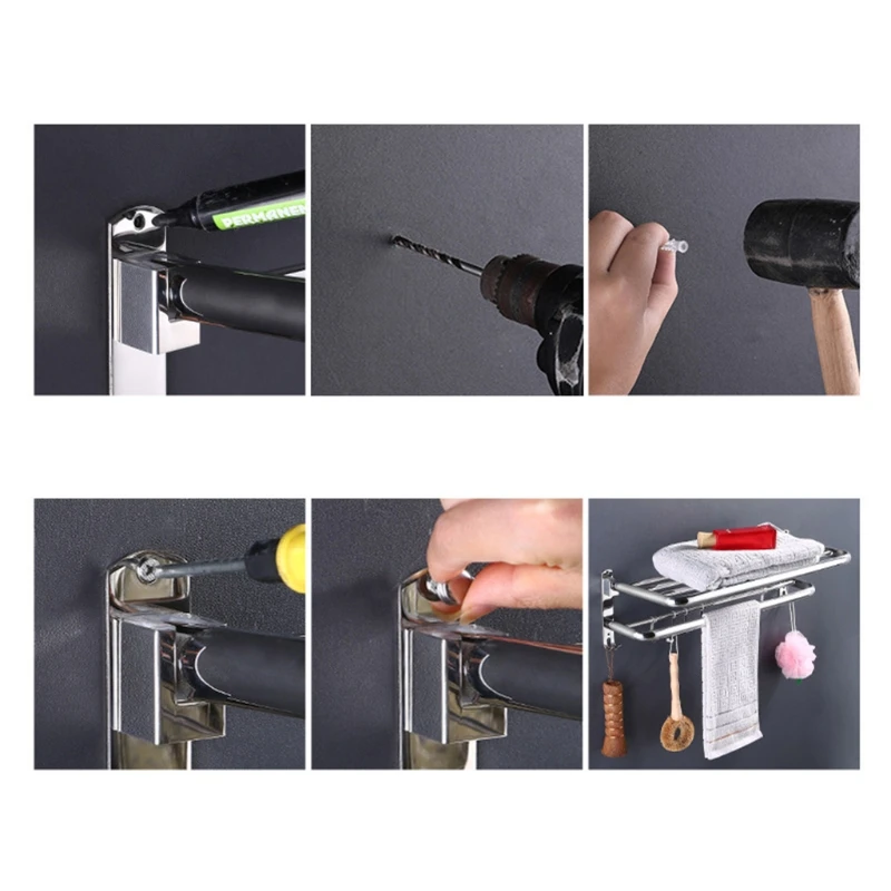 New Stainless Steel Wall Mounted Foldable Bath Towel Rack Holder Storage Shelf