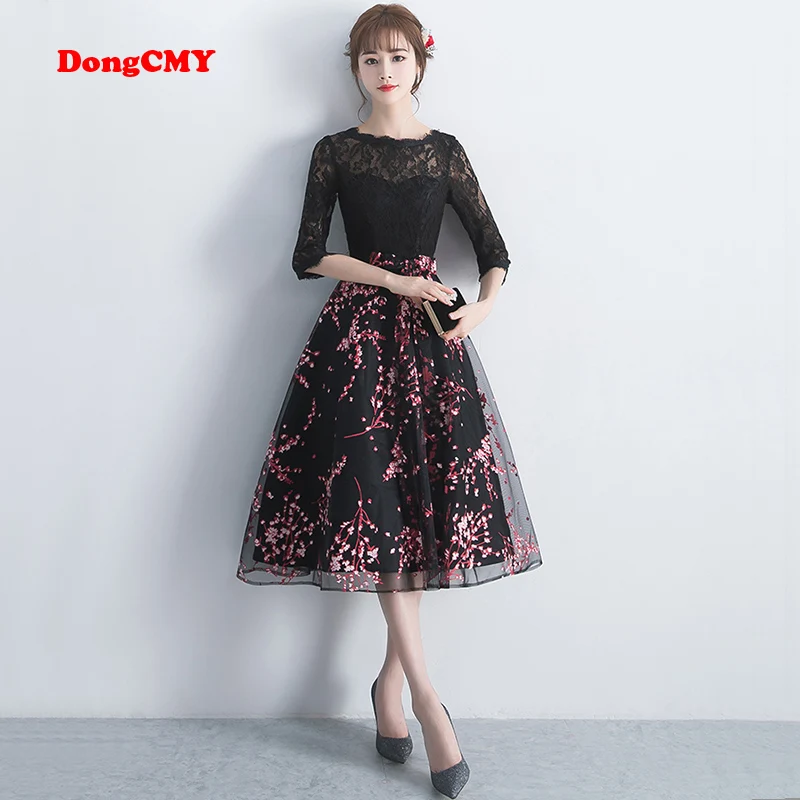 DongCMY-Vestido corto de flores para mujer, traje elegante de fiesta de noche, Color negro, novedad