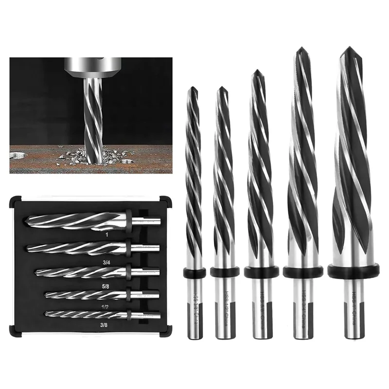 

LLCS-HSS Bridge Construction Reamer Set,3/8In 1/2In 5/8In 3/4In 1In Taper Bridge Reamer Drill Bit For Steel Metal Wood