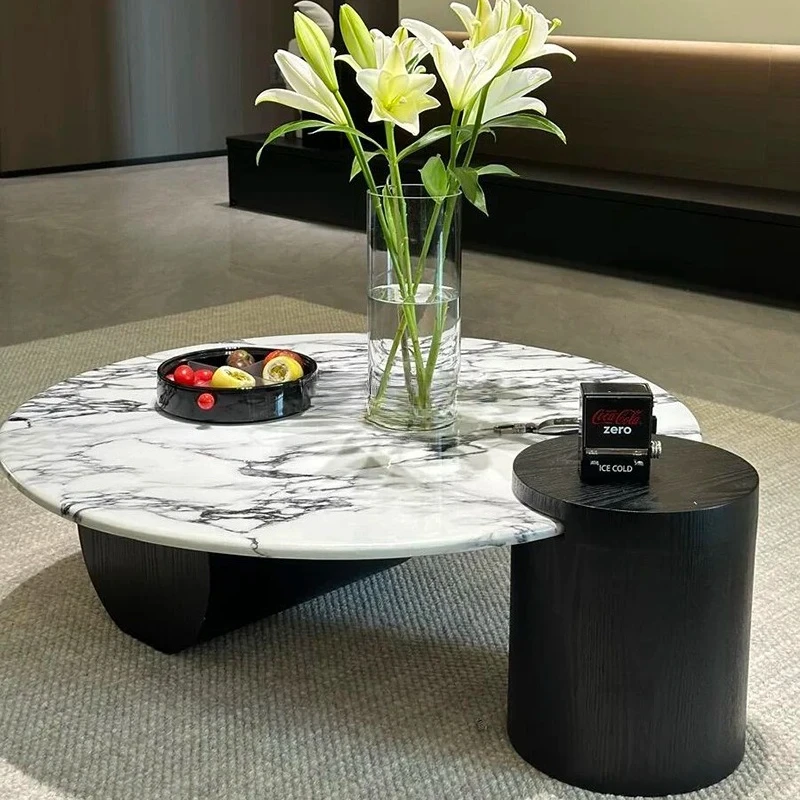 

Italian minimalist Bulgari marble coffee table design round French small apartment light luxury high-end