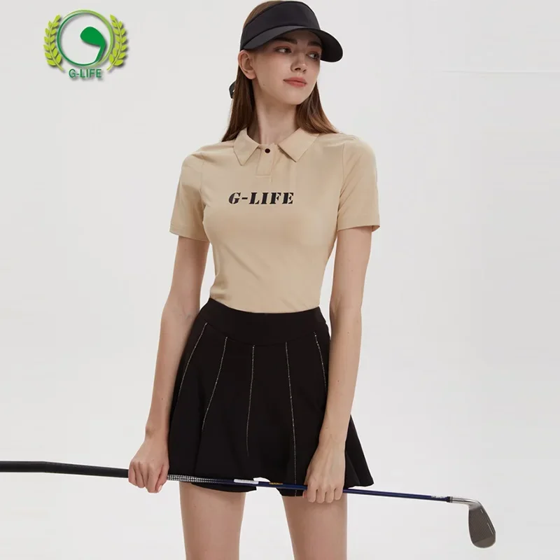 G-Life Golf Damska koszulka z krótkim rękawem Koreańskie koszulki polo z nadrukowanymi literami Damskie plisowane spodenki golfowe z podszewką