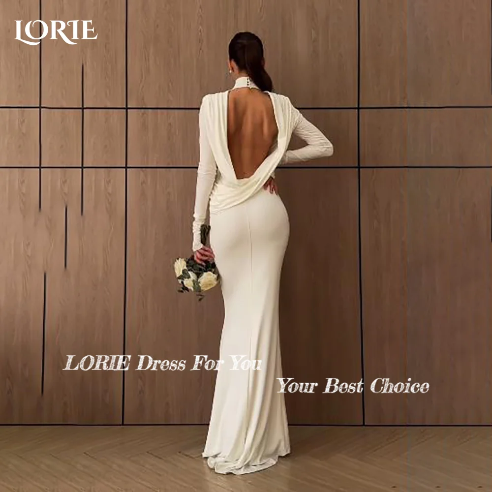 Suknia ślubna muzułmańska LORIE z wysokim kołnierzem, linia A, długi rękaw, gorset, suknia ślubna na zamówienie, odkryte plecy, suknia dla panny młodej, sukienka saudyjska, Dubaj