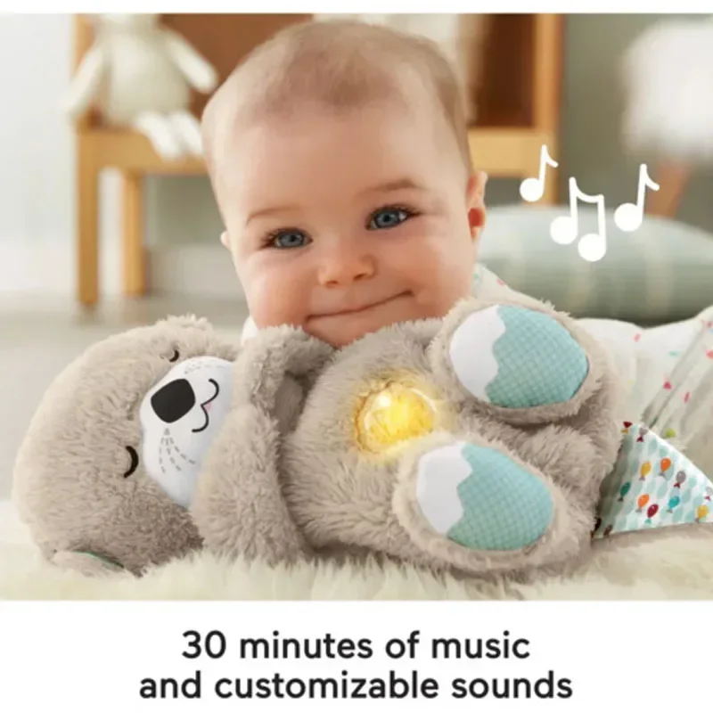 Baby Breathing Bear Baby Soothing Otter Plush Doll Toy Baby Kids Soothing Music Sleeping Companion Sound and Light Doll Toy Gift