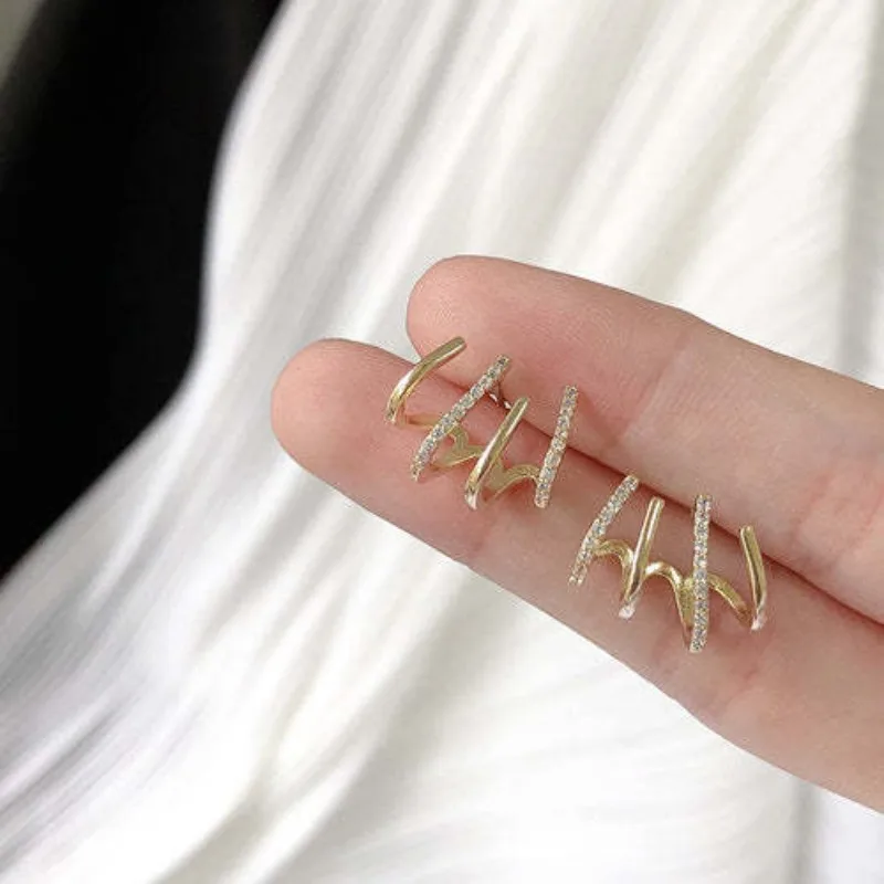2Pcs New Design Irregular U-shaped Gold Color Earrings for Women, Luxury Crystal Earring Girl Wedding Party Jewelry Accessories