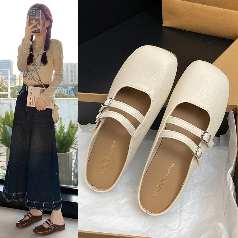 

Retro versatile toe slippers comfortable and fashionable women's sandals non-slip flat semi-slippers for summer