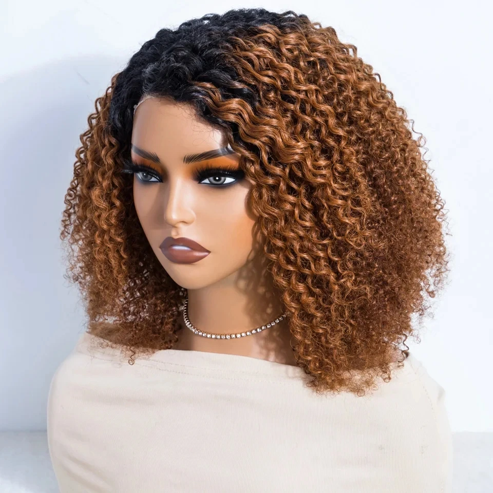 Sleek Brazilian Afro Kinky Curly Bob Wigs Ombre T1B/30 Nature P4/30/27 Human Hair Wigs For Women C Lace Front Part Hair Wigs