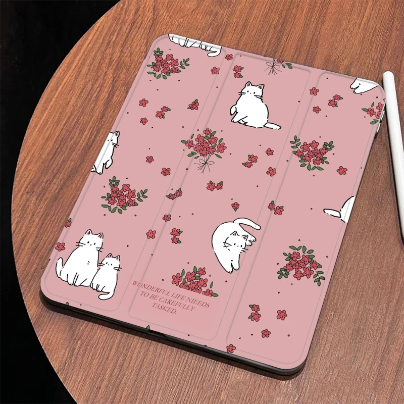 

Умный чехол из искусственной кожи для iPad Air 6, чехол для iPad 10-го поколения Air 4/5 10,9 Pro 11, 2-й 3-й 4-й IPad 2021 10,2, 7/8/9 поколения Red Flower Cat